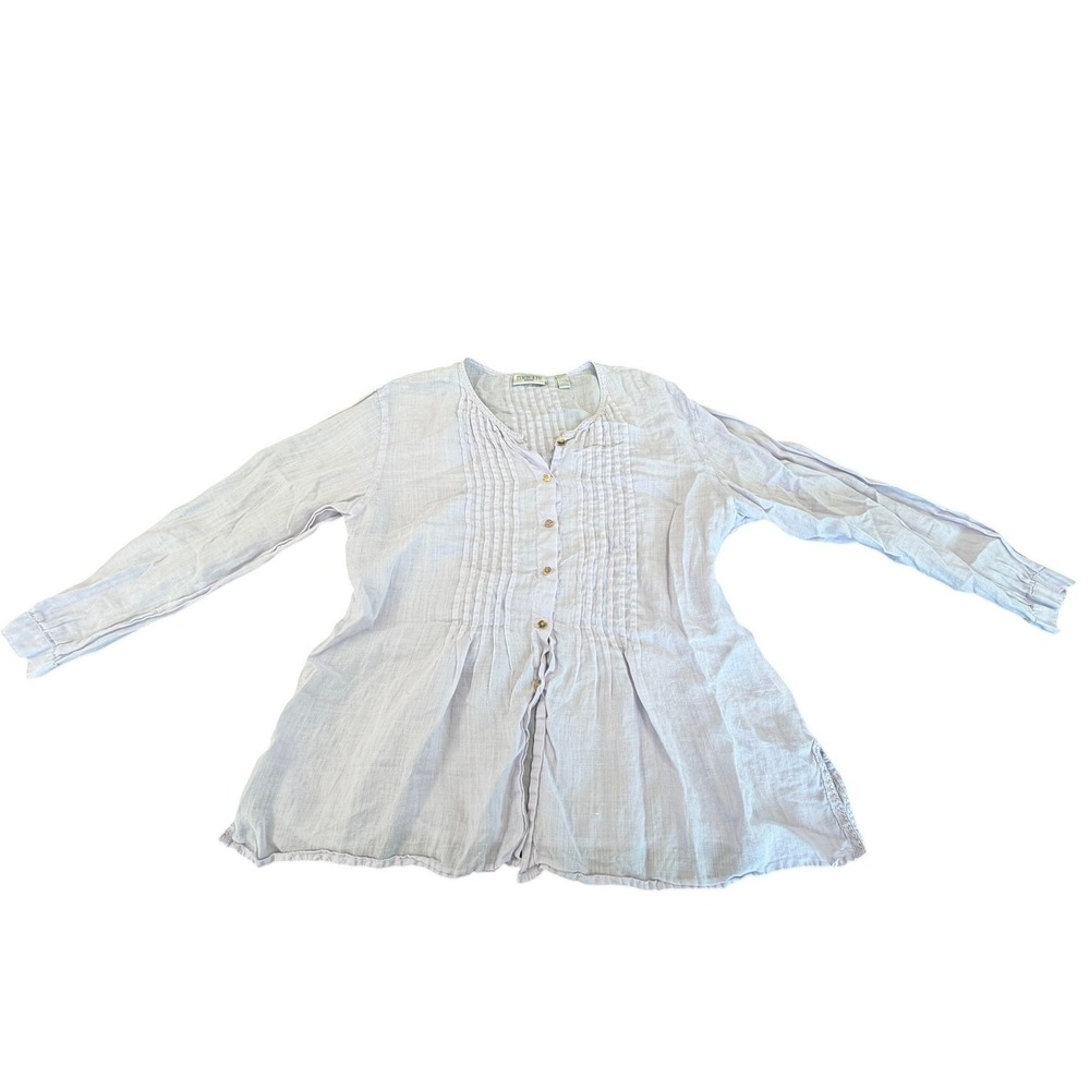 Timbuktu Station Lavender 100% Ramie Linen Pintuck‎ Pleated Button Blouse  M